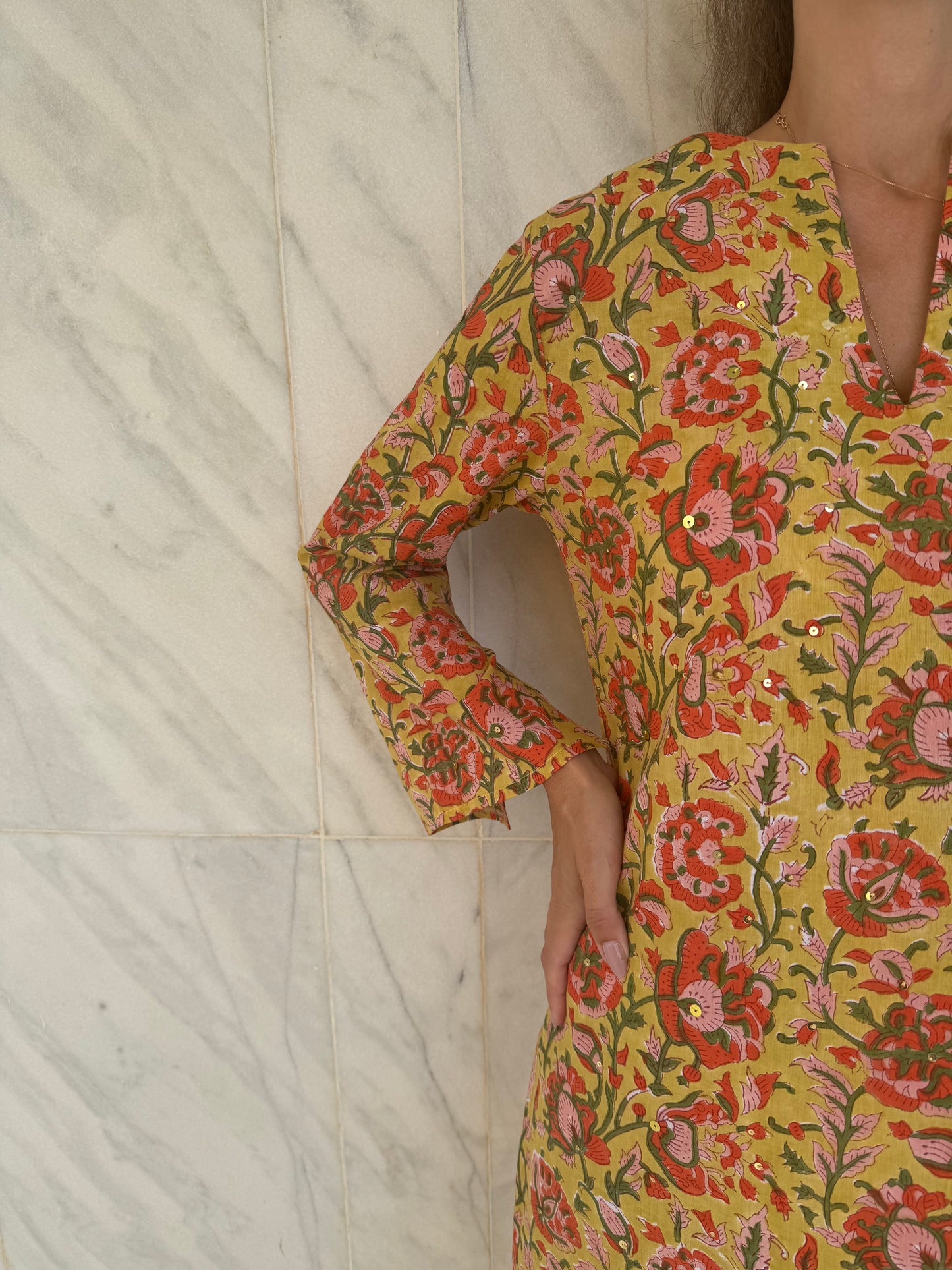 Embellished Summer Kaftan - Yellow