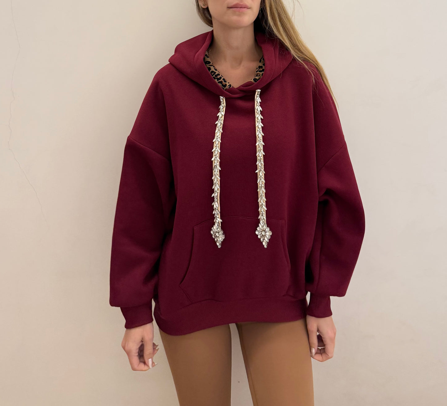 Preorder:                                       F++K X Tanya Bejeweled Hoodie Burgundy- Fleece From the inside