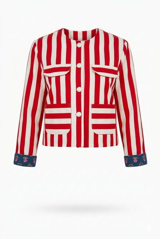 X Rana Reversible Striped Jacket - Red