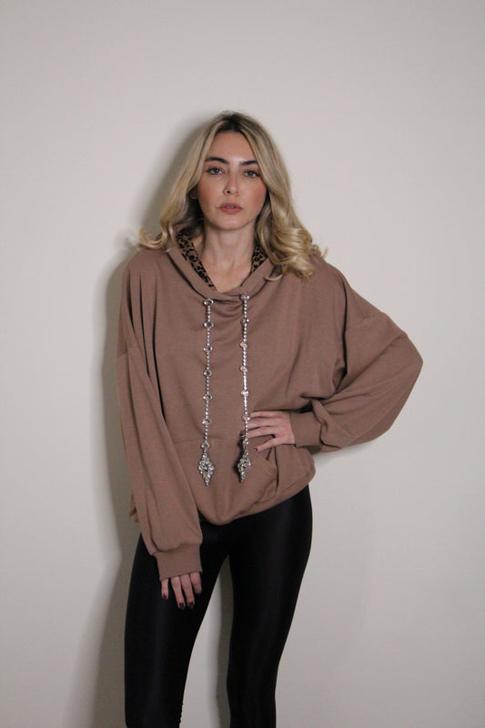 F++K X Tanya Mocha Bejeweled Hooded Sweater