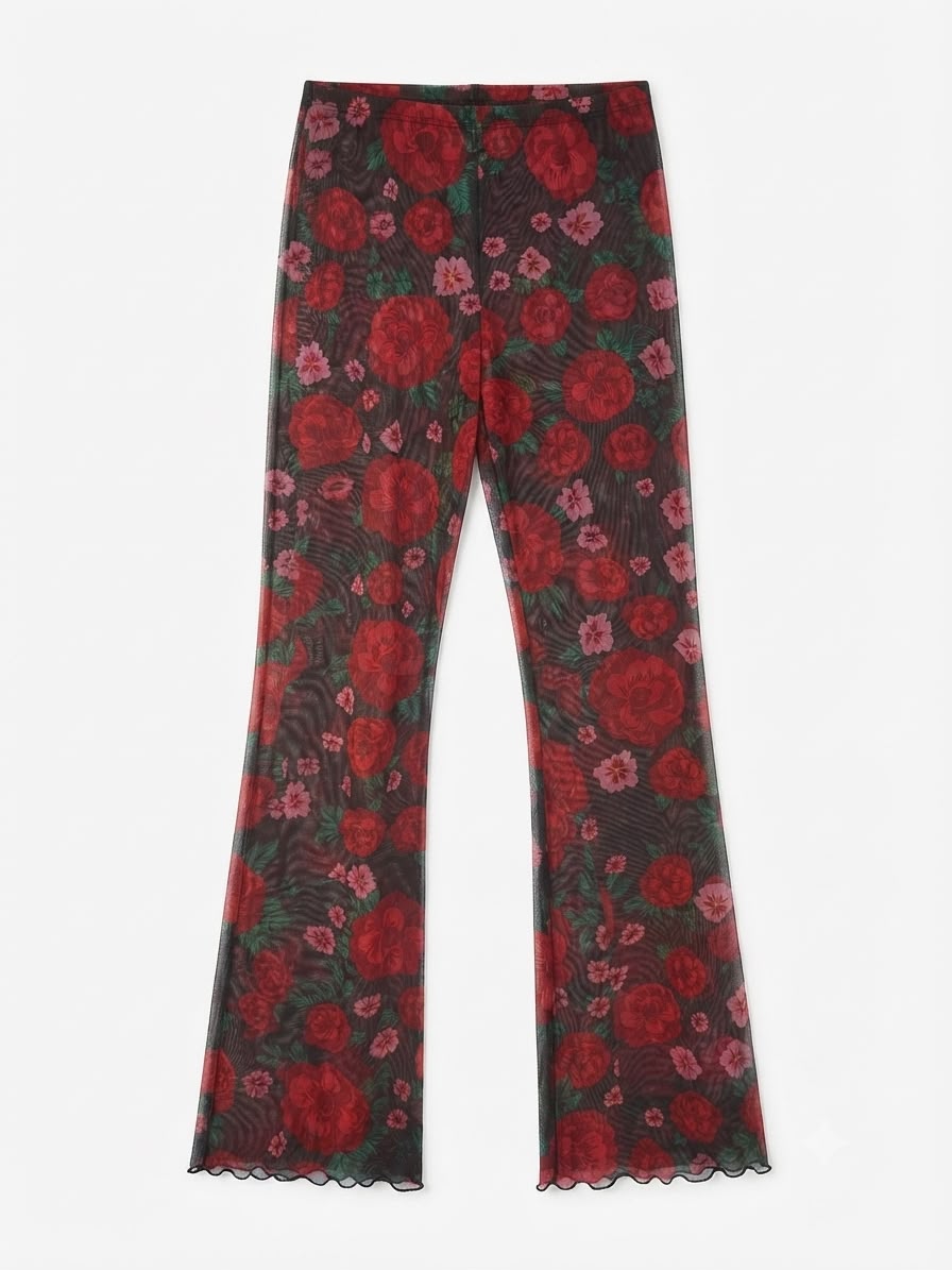 Mesh floral flare pants
