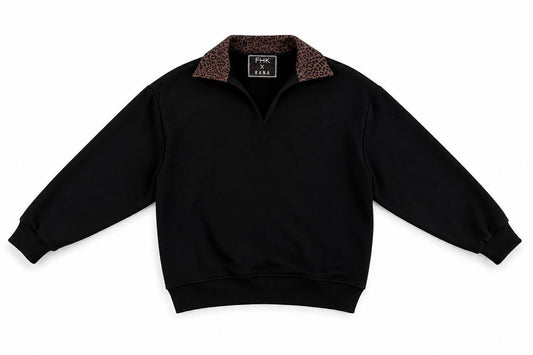 X Rana Long Sweater - Black / Cheetah Brown collar - product view