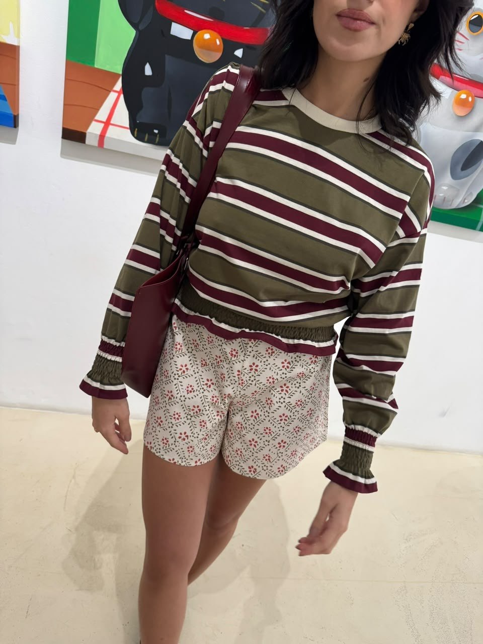 X Rana Mini Shorts - Geometric green - styling and detail view